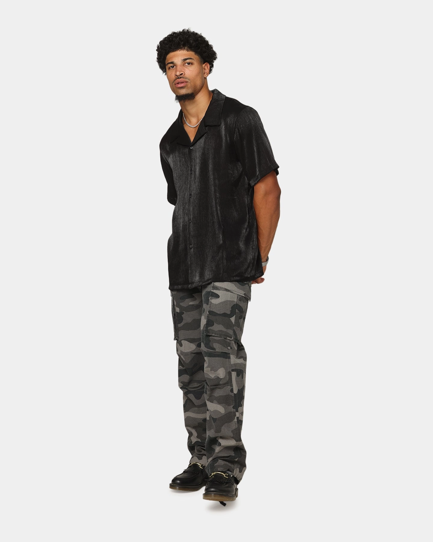 XXIII Diamond Button Up Shirt Black Wrinkle Resistant Material