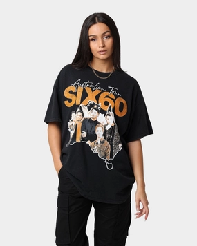 SIX60 Six60 Tour Vintage T-Shirt Black Wash Layered Shoulder Design Summer cool