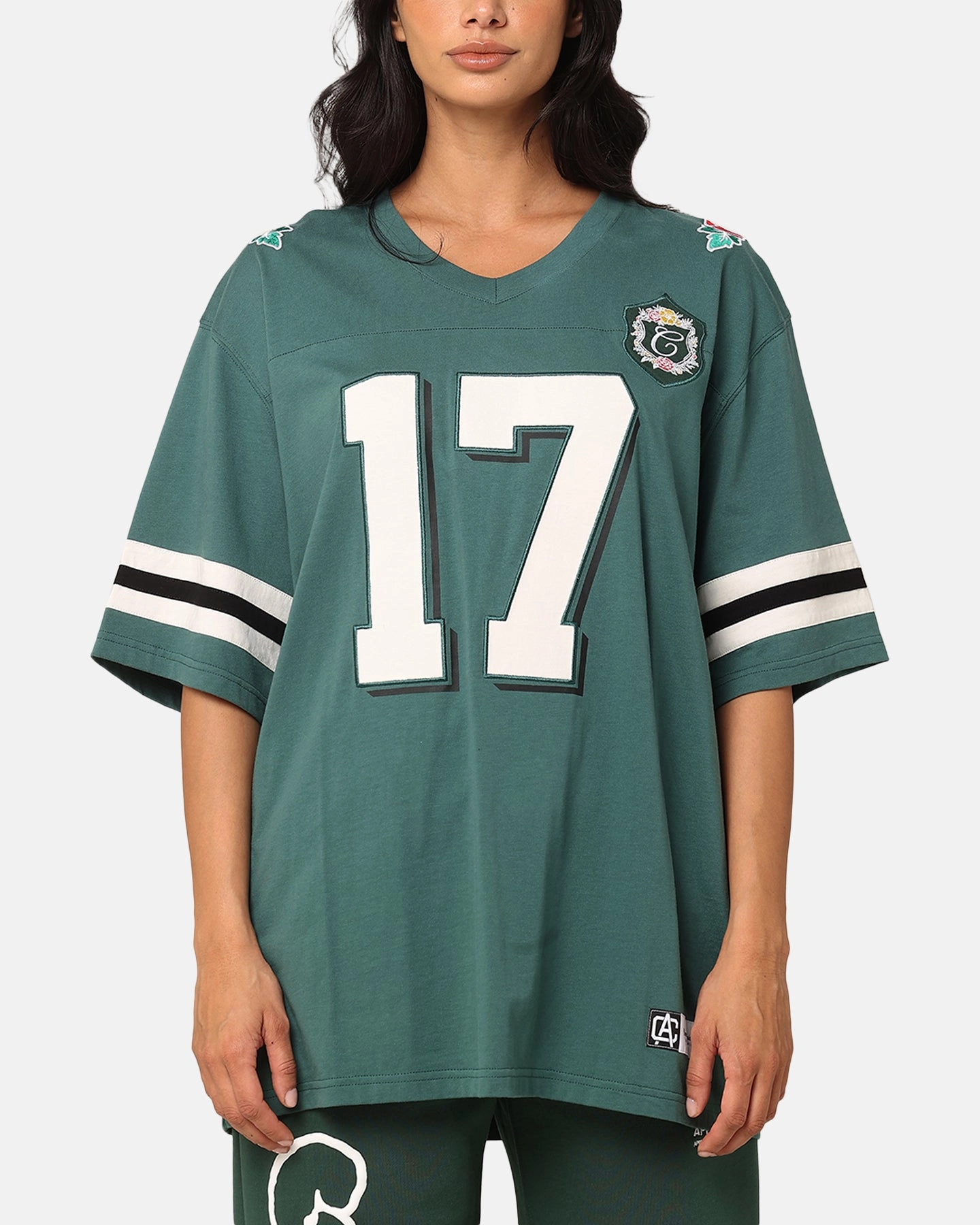 Carre Rose Bowl Football T-Shirt Green Office Wear Moisture Management Fabric