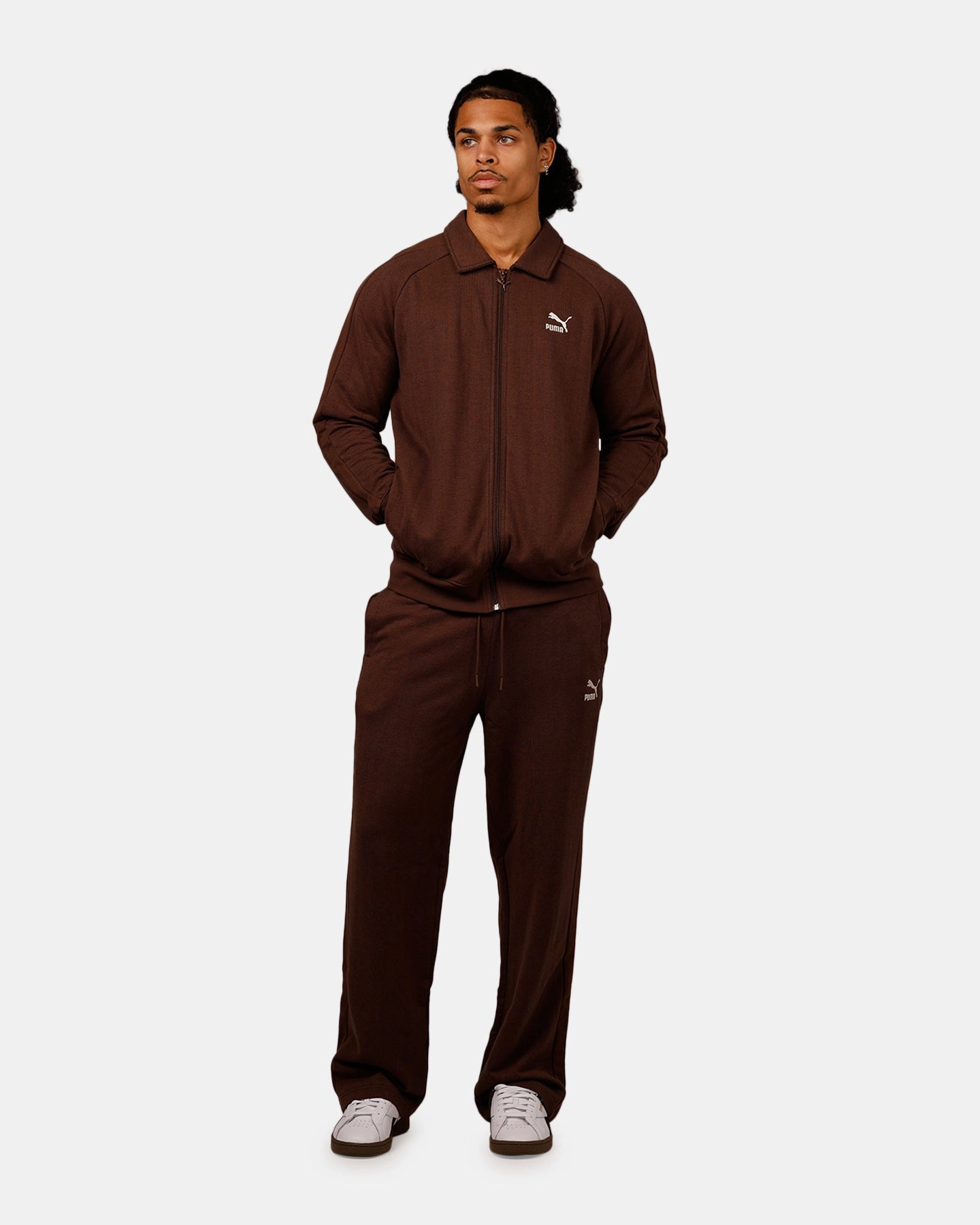 FleeceBacking Ergonomic Shoulder Design Puma T7 Track Jacket Brown