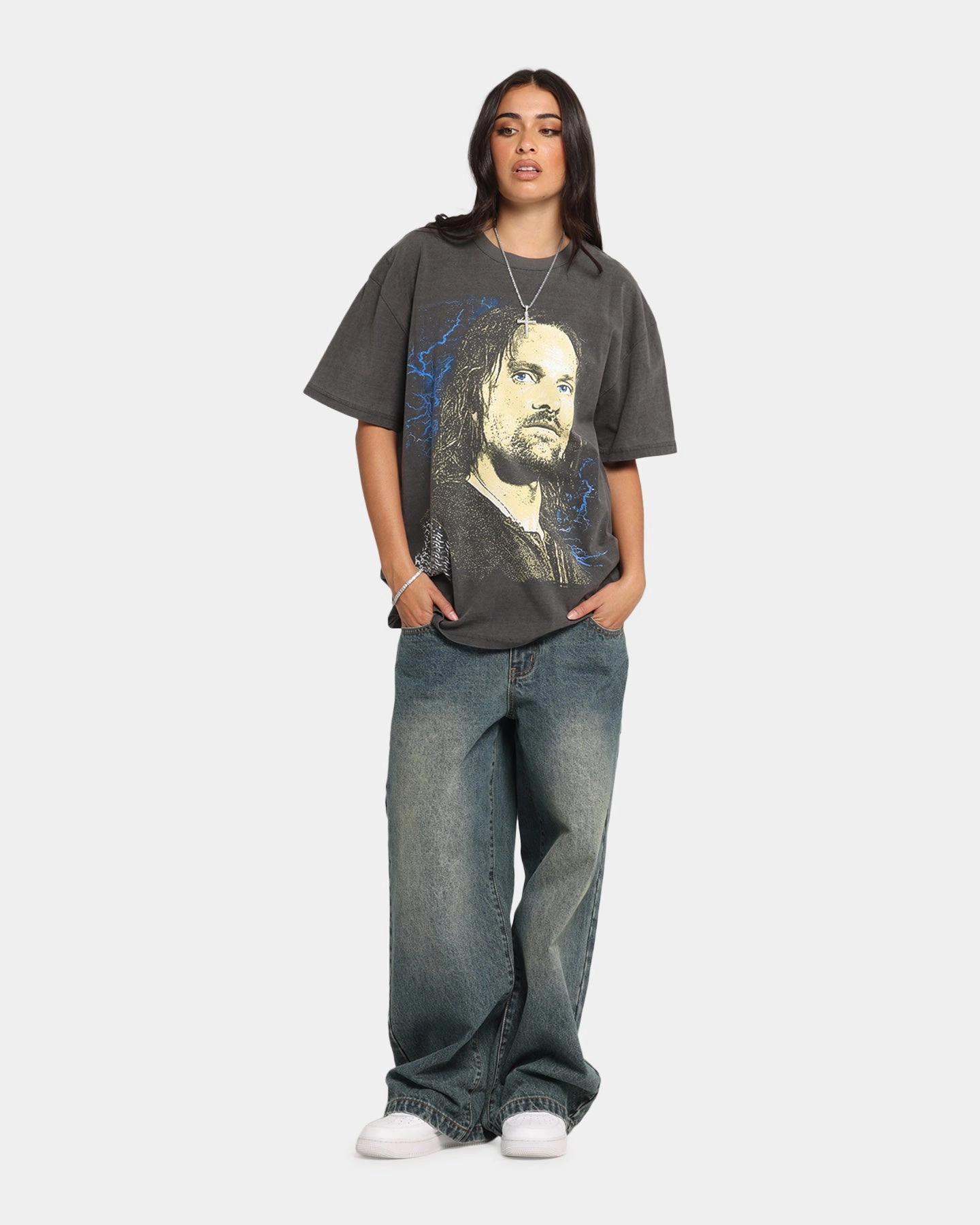 Stylish Fit Non Toxic Printing American Thrift X The Lord Of The Ring Aragorn Heavy T-Shirt Black Wash
