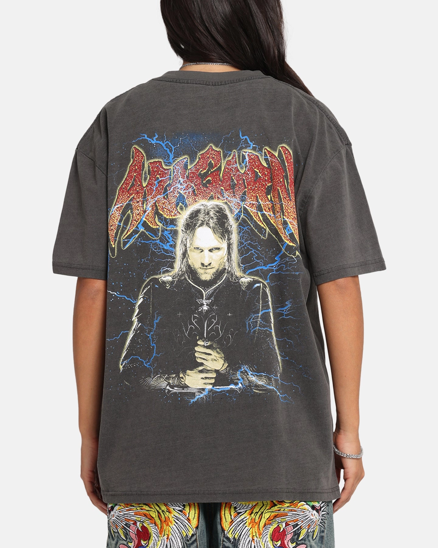 Wide Neck Opening American Thrift X The Lord Of The Ring Aragorn Heavy T-Shirt Black Wash