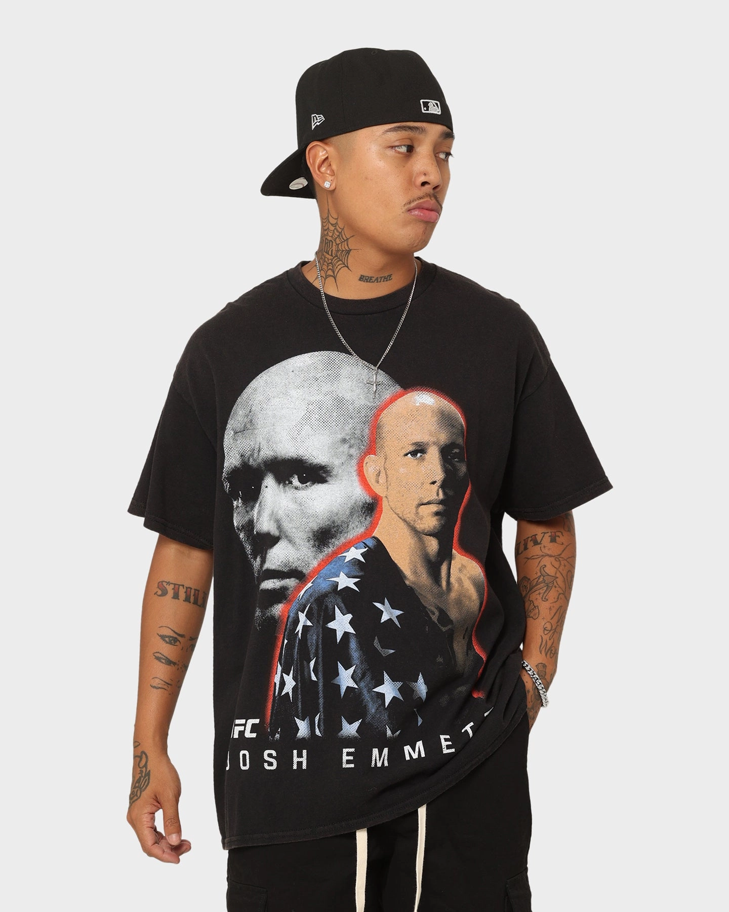 Distressed Hem Finish UFC By Goat Crew Josh Emmett Vintage T-Shirt Black Wash