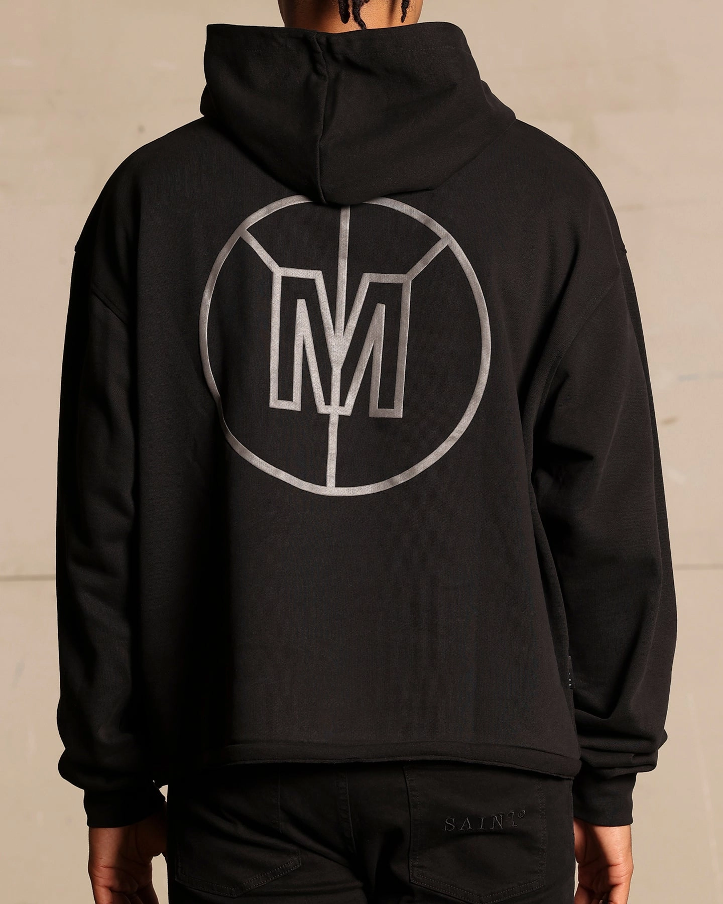 Double Layered Cuffs Saint Morta Monogram Boxy Hoodie Black