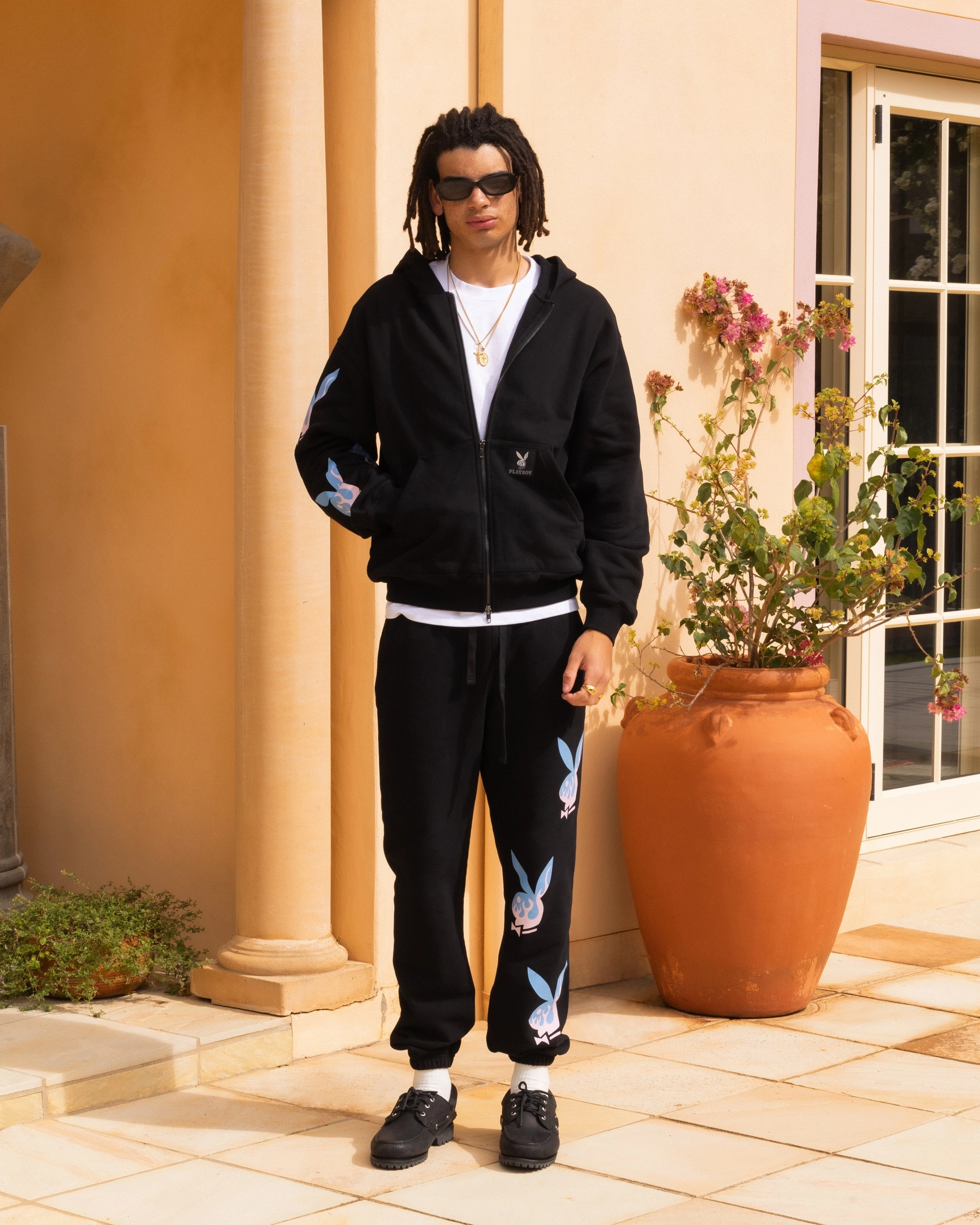 Playboy By Culture Kings Lit Bunny Fully Zip Hoodie Black UV Protective Layer Autumn