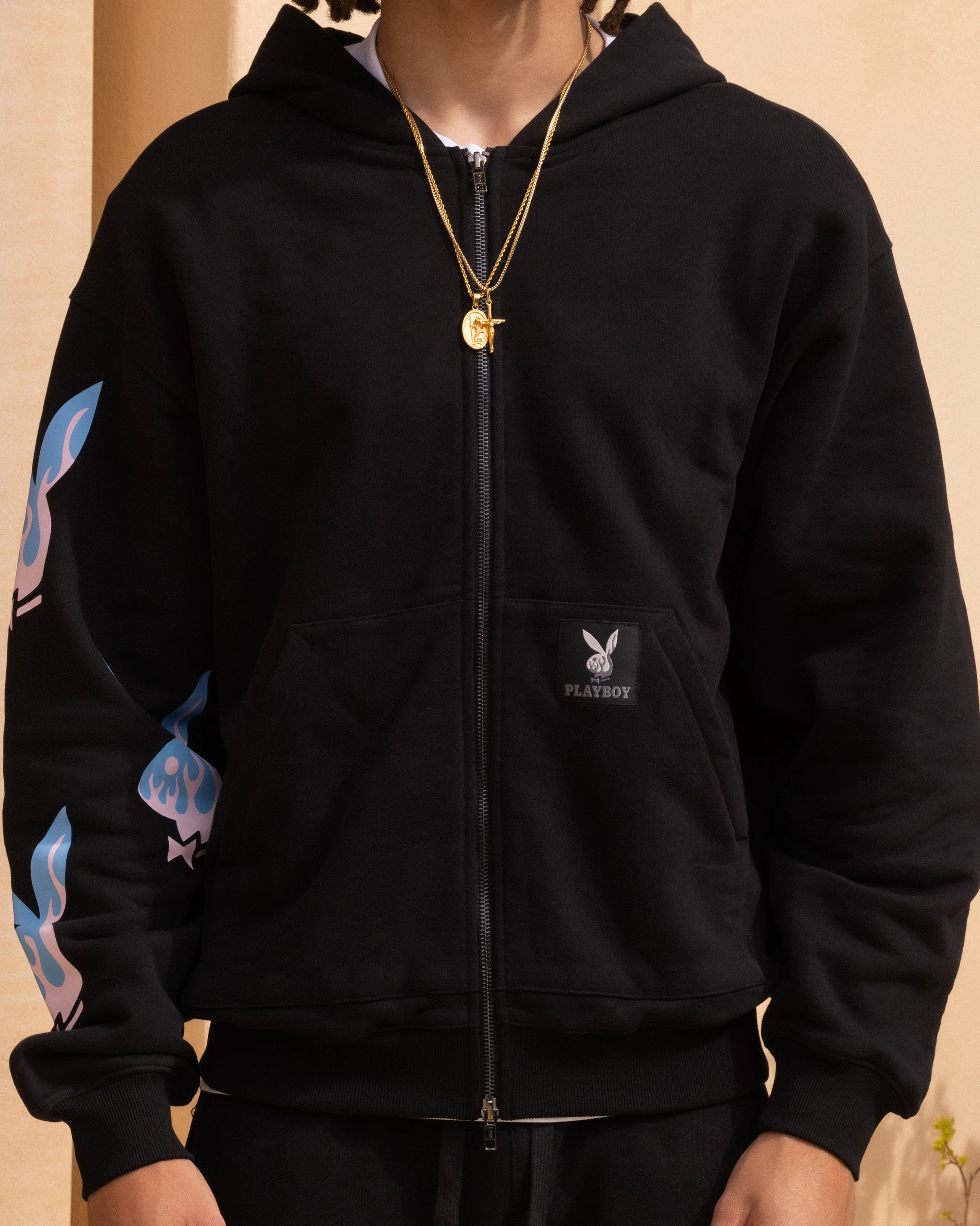 Performance Outerwear Playboy By Culture Kings Lit Bunny Fully Zip Hoodie Black