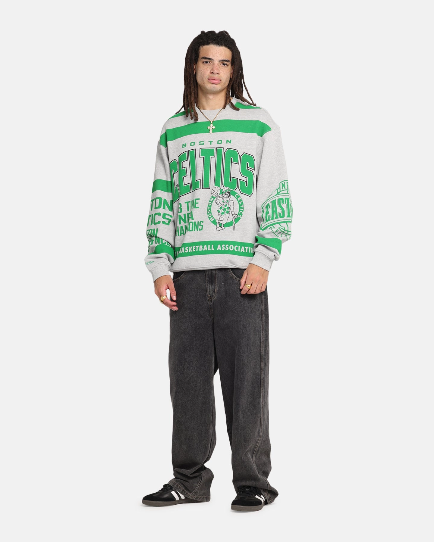 Mitchell & Ness Boston Celtics Letterform Crewneck Grey Marle/Official Team Color Elegant Evening Cold Weather