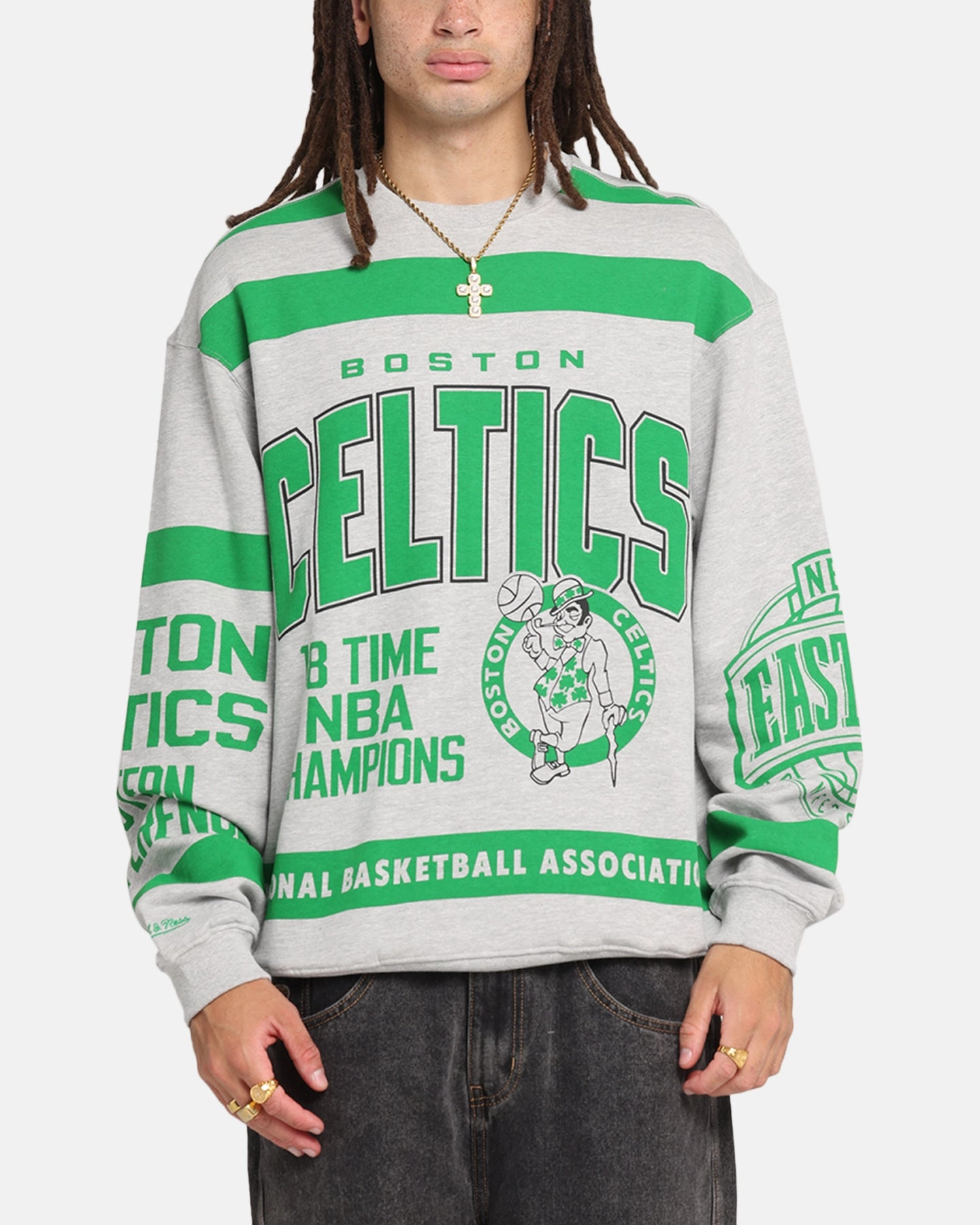Mitchell & Ness Boston Celtics Letterform Crewneck Grey Marle/Official Team Color Effortless Layer