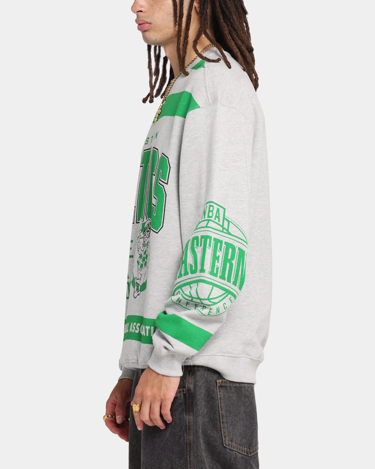 Airy Layer Fit Mitchell & Ness Boston Celtics Letterform Crewneck Grey Marle/Official Team Color