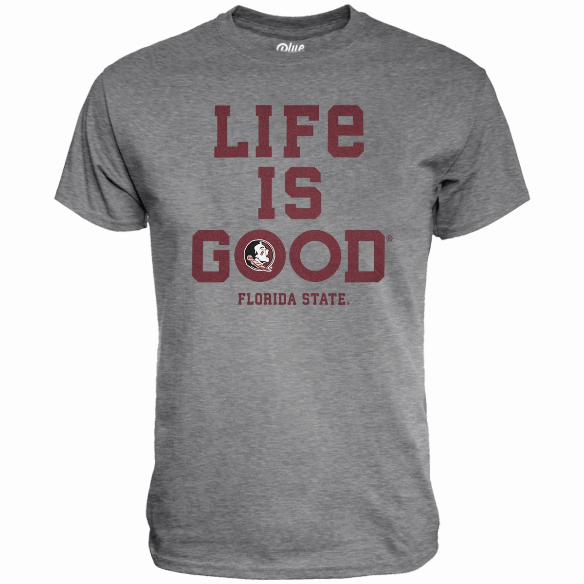 Blue 84 Men's Life is Good/Florida State Seminole Logo Design Short Sleeve T-shirt - Heather Grey Daily Trend