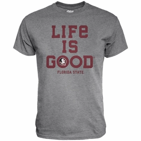 Blue 84 Men's Life is Good/Florida State Seminole Logo Design Short Sleeve T-shirt - Heather Grey dry cleanable