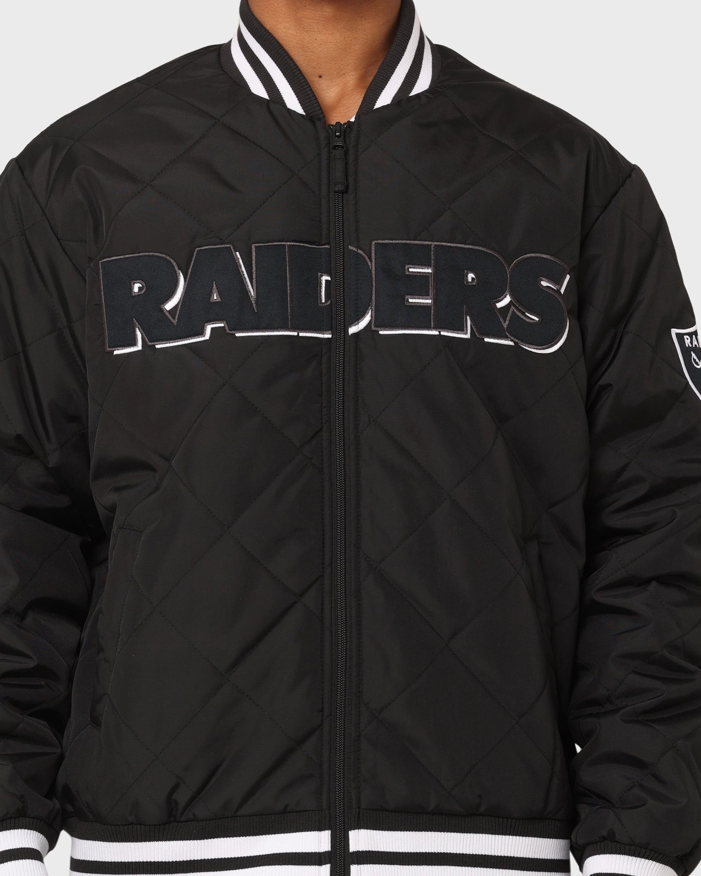 Majestic Athletic Las Vegas Raiders Tonals Quilted Varsity Jacket Black Program Folder