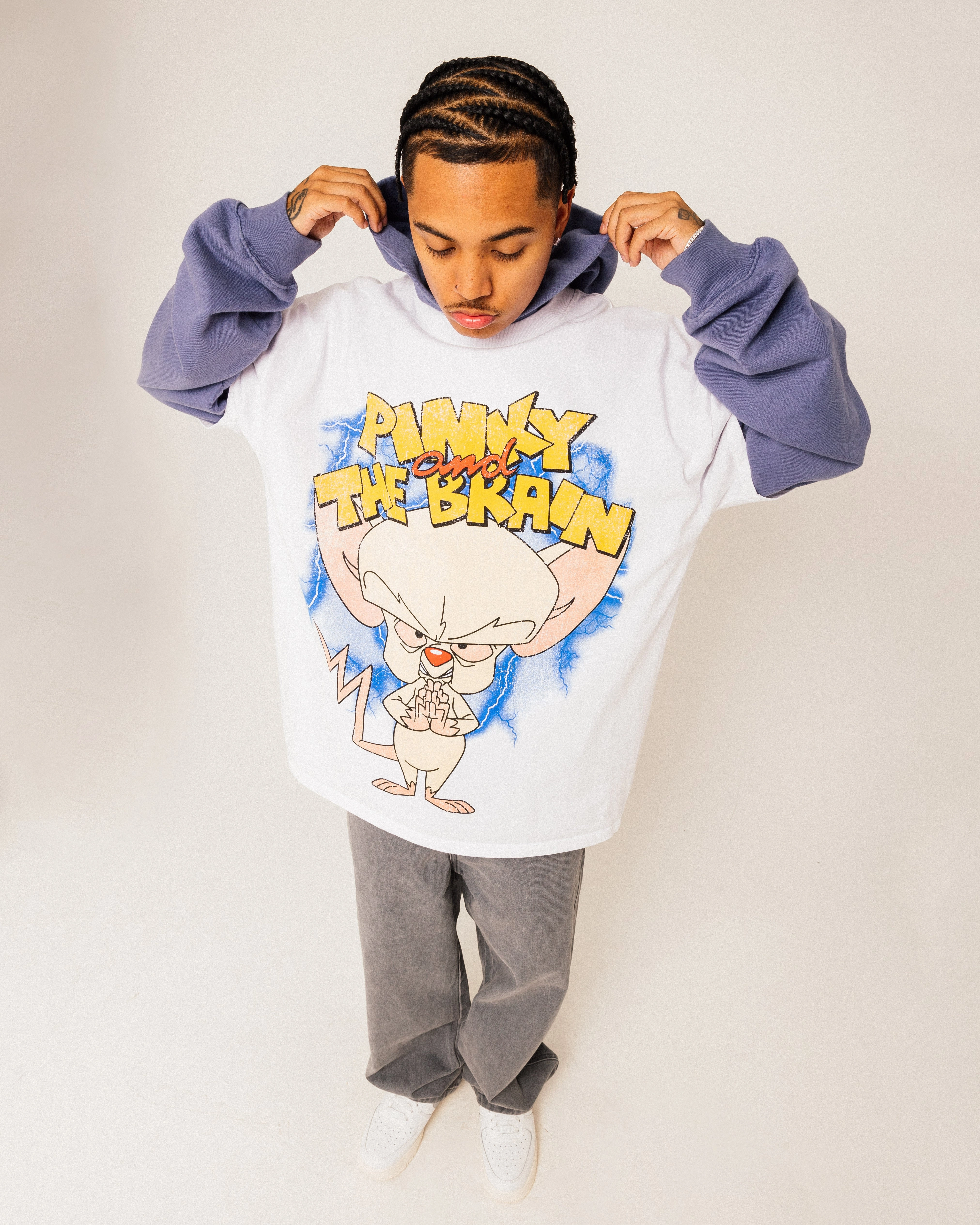 American Thrift X Cartoon Network Pinky & The Brain Heavyweight Vintage T-Shirt White Sleeveless Flexible Shoulder Seams