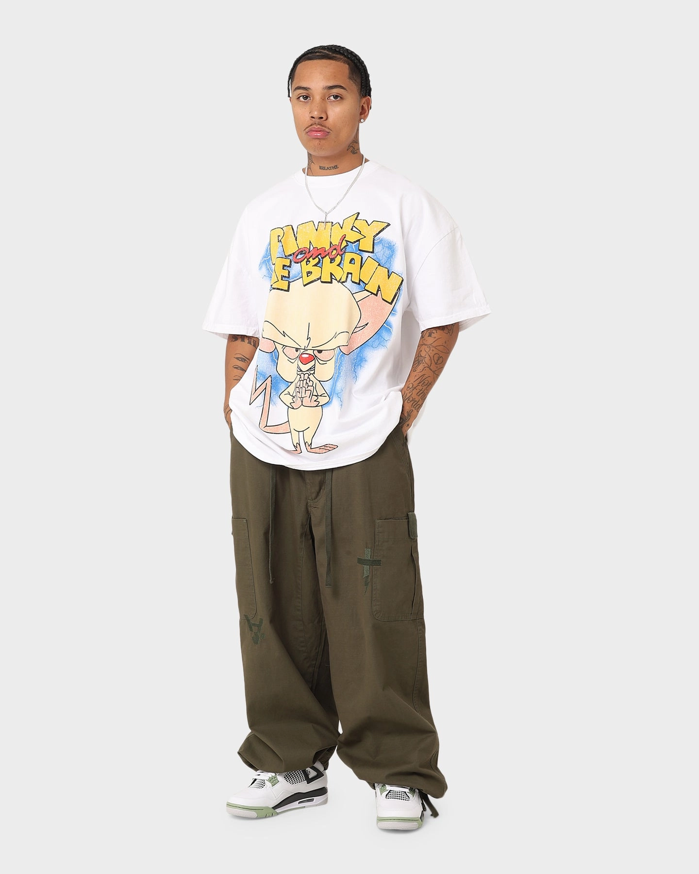 Ultra Soft Blend Comfy Wear American Thrift X Cartoon Network Pinky & The Brain Heavyweight Vintage T-Shirt White