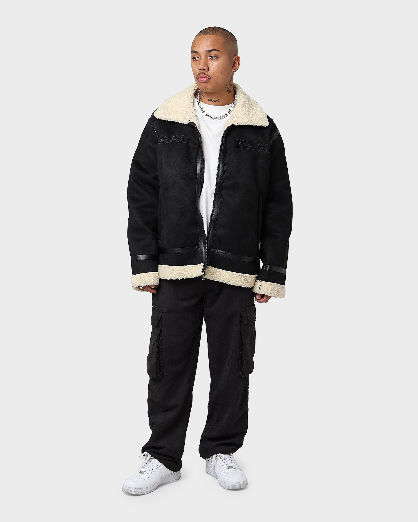 Karl Kani Retro Faux Shearling Jacket Black cold - weather essential Plan
