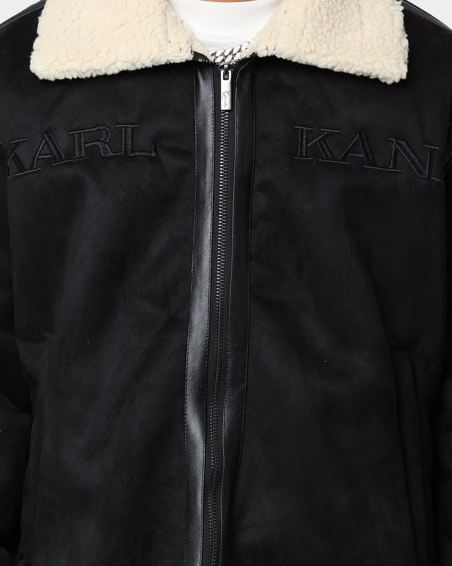 Karl Kani Retro Faux Shearling Jacket Black Compression Friendly Fit Compression Packed Design