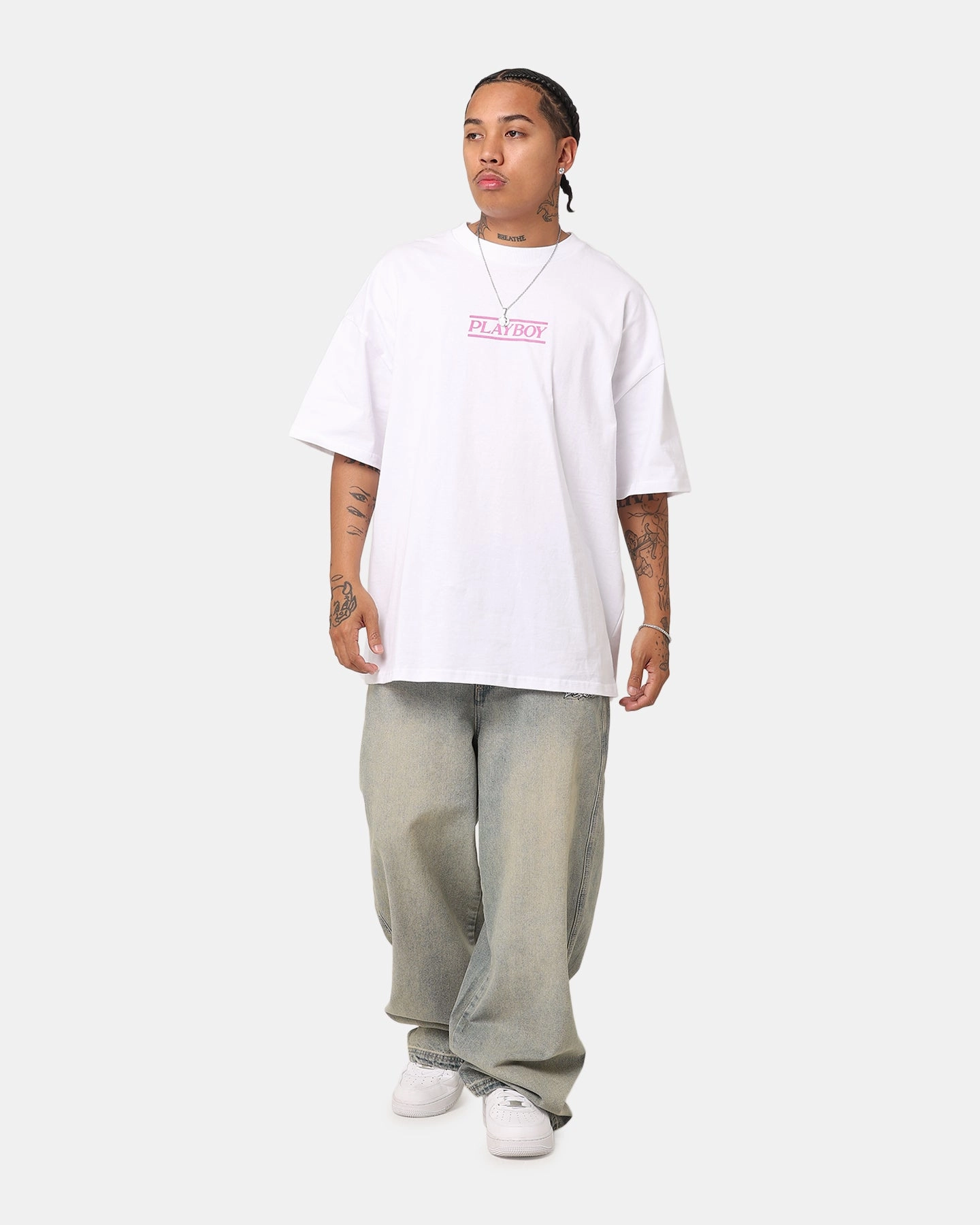Playboy The Kiss T-Shirt White/Pink Seasonal Staple Circular Knit Construction