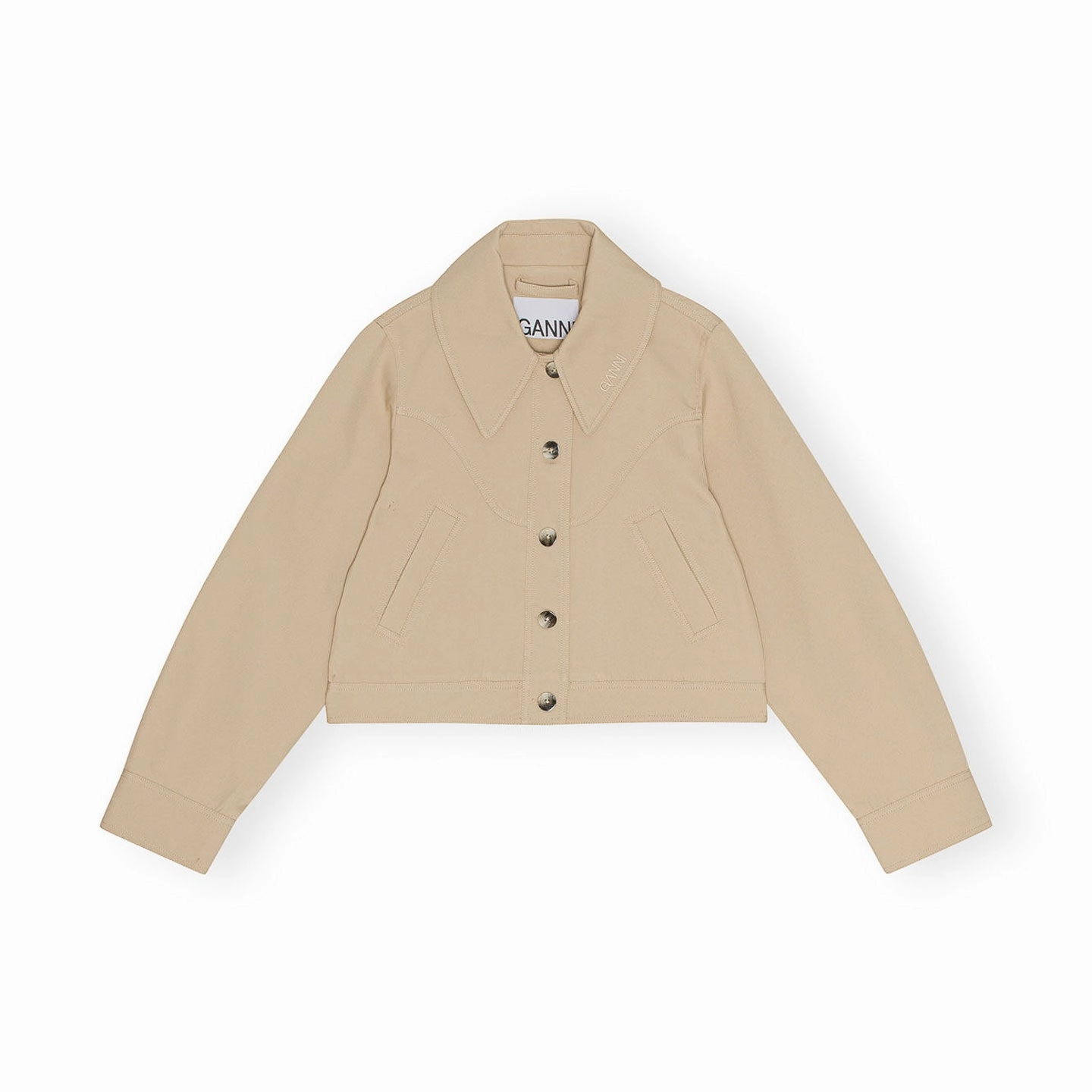 Durable Corrosion Resistant Zippers Ganni Heavy Twill Short Jacket 'Khaki'