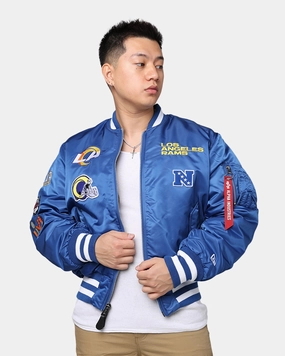 New Era X Alpha Series X NFL Los Angeles Rams MA-1 Bomber Jacket Royal/Black Cordlock Adjustment System