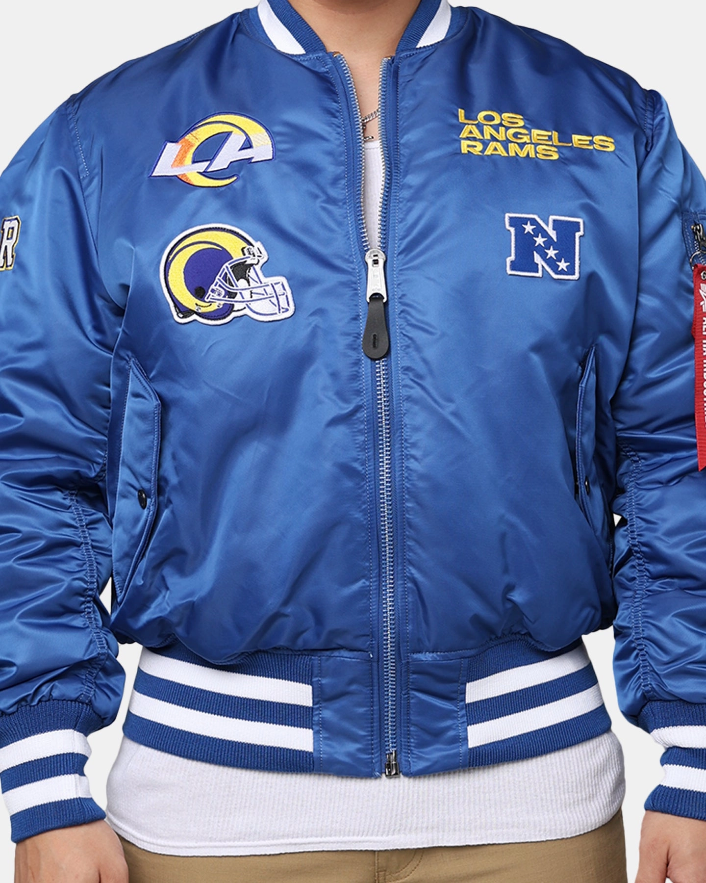 New Era X Alpha Series X NFL Los Angeles Rams MA-1 Bomber Jacket Royal/Black middle aged people Compression Fit