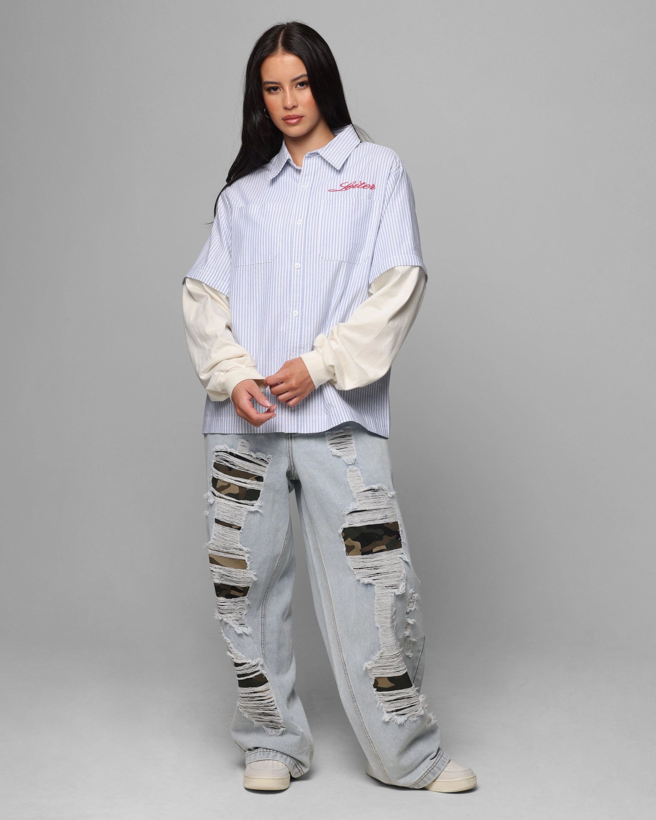 Night Out Traveler Gear Stylish Festival Outfit Professional Wear Loiter Collateral Distressed Jeans Denim Camo
