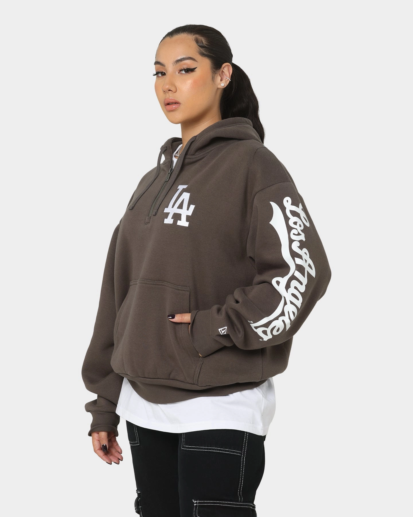 colorful New Era Los Angeles Dodgers Quarter Zip Hoodie Moss