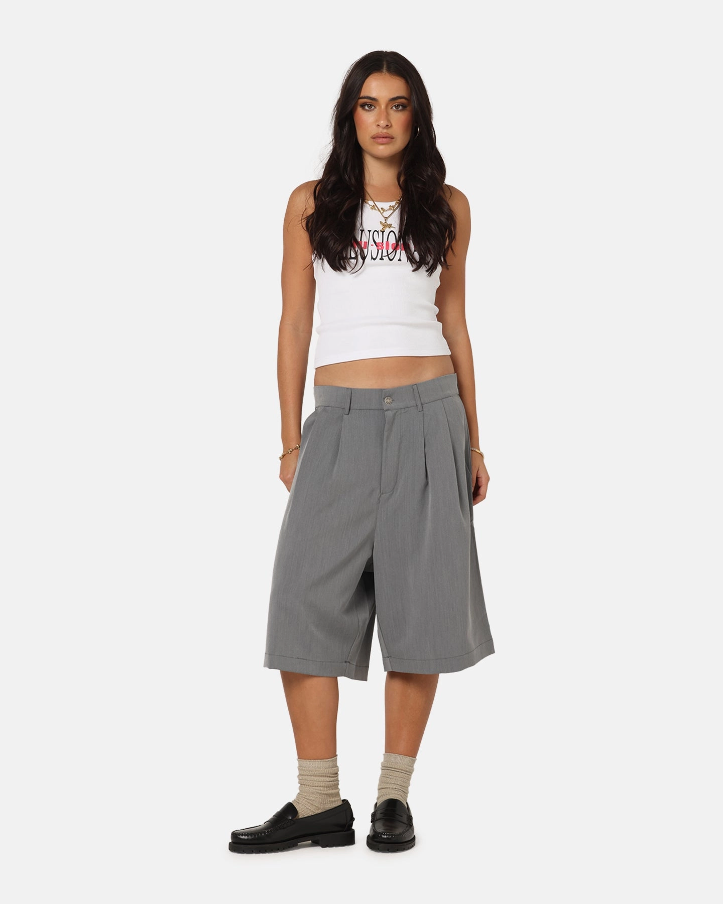Ultra Soft Waistband XXIII Baggy Pleated Shorts Grey