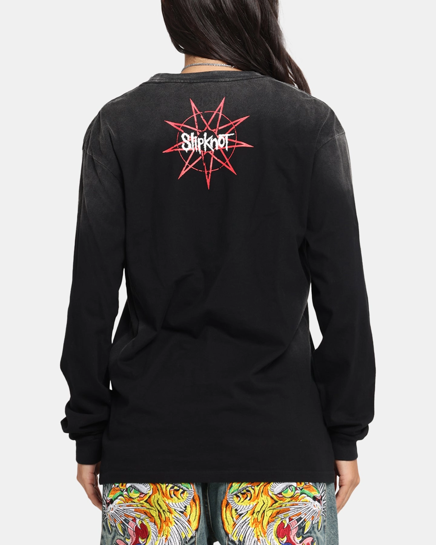Flexible Ribbed Neckline Movie Night Slipknot Slipknot Long Sleeve T-Shirt Washed Black