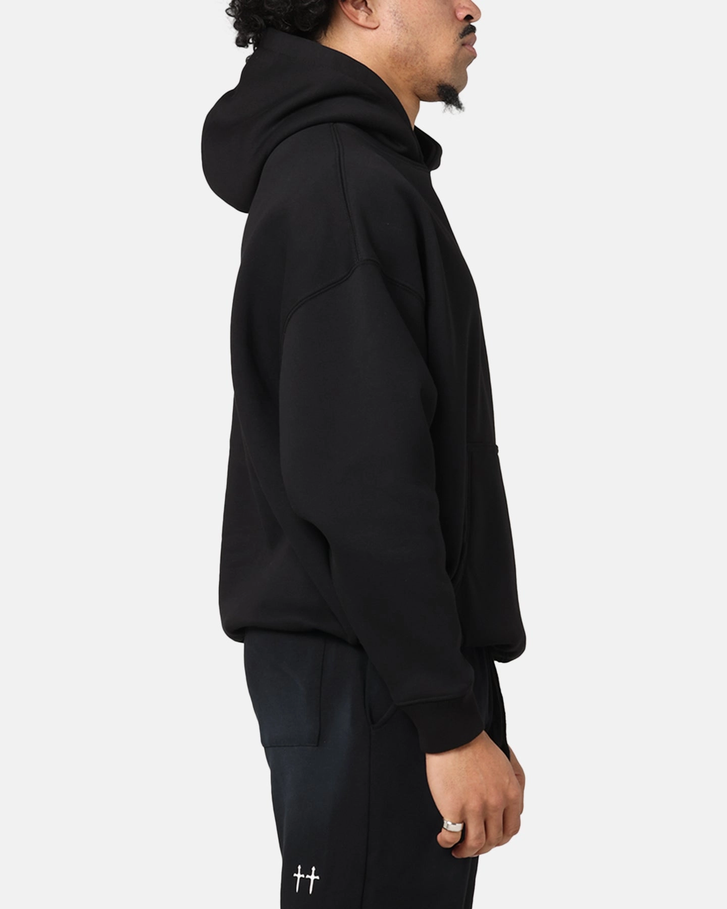 UV protection layer Ergonomic Armhole Shape Saint Morta Muerte Boxy Hoodie Black