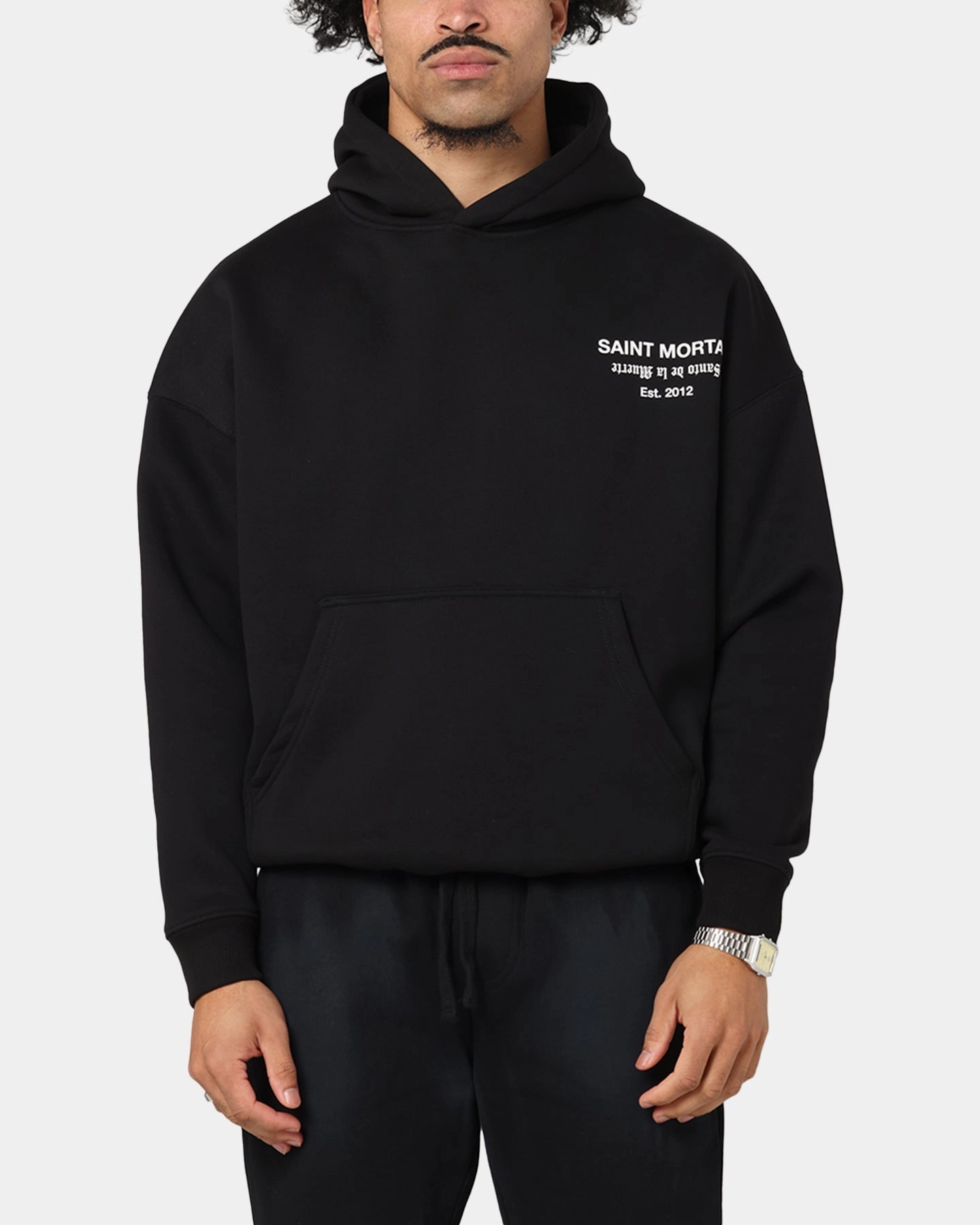Saint Morta Muerte Boxy Hoodie Black Forest use Flexible Ribbing