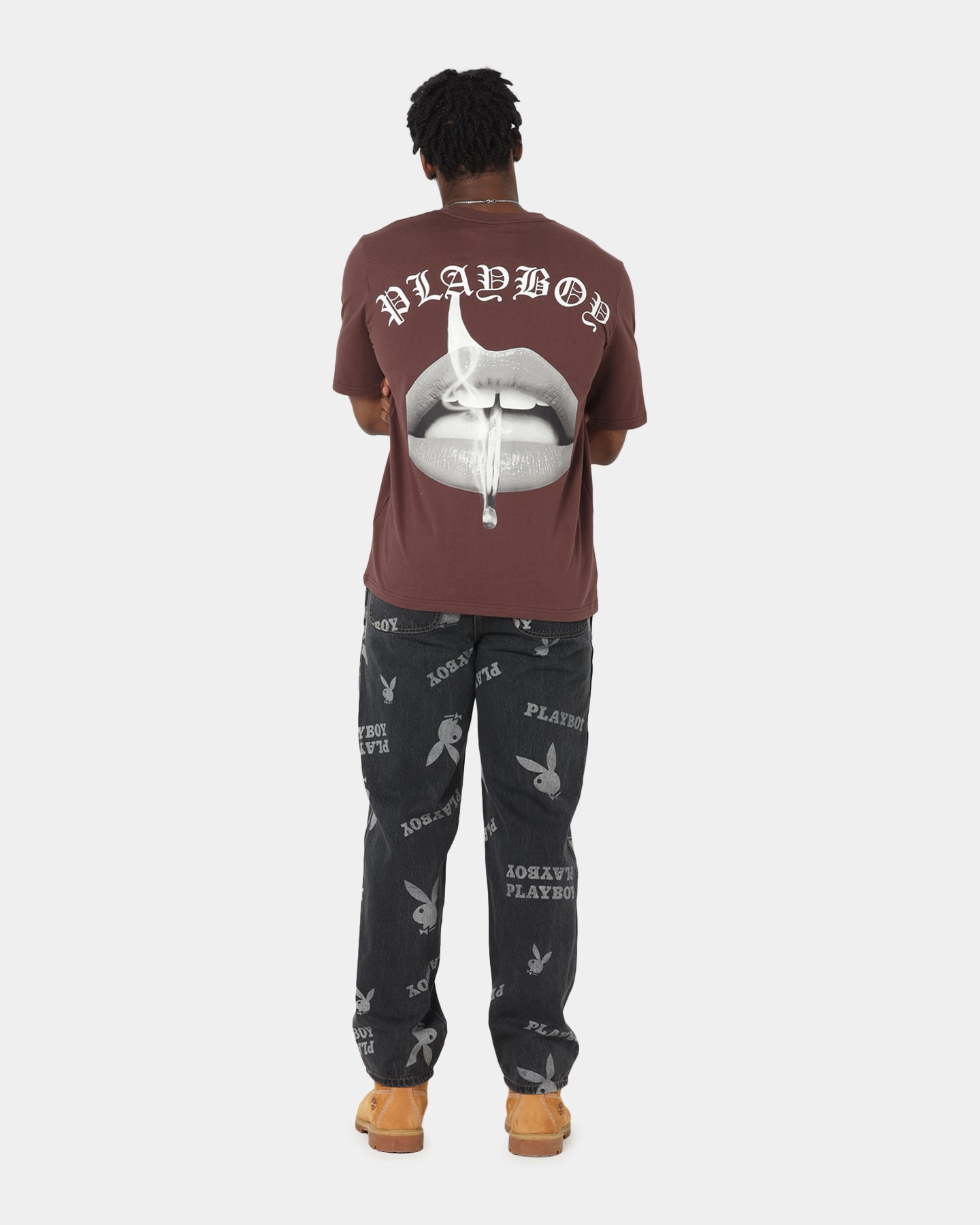 Light Wear Playboy Gothic Mono Lips T-Shirt Washed Brown