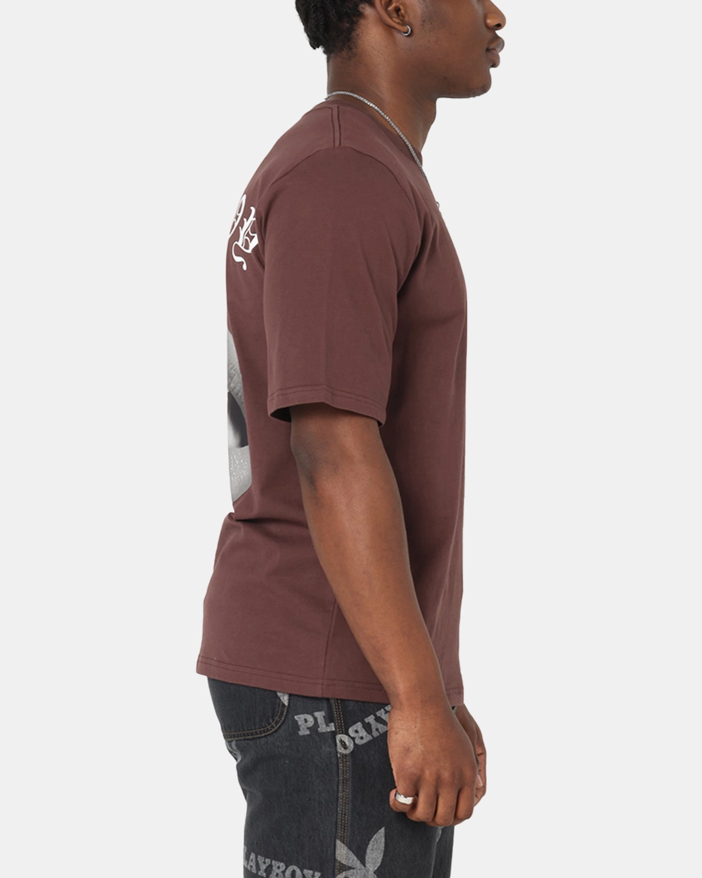 Unique Design Playboy Gothic Mono Lips T-Shirt Washed Brown