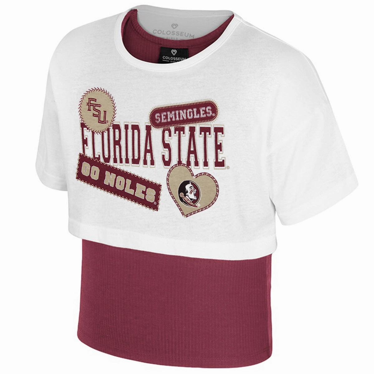 Colosseum Youth Girl's Florida State/Go Noles Design 2Fer Short Sleeve T-shirt/Tank Set - White/Garnet Low carbon footprint