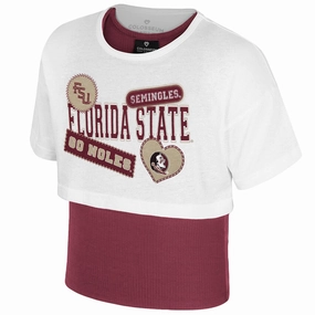 Urban Casual Look Colosseum Youth Girl's Florida State/Go Noles Design 2Fer Short Sleeve T-shirt/Tank Set - White/Garnet