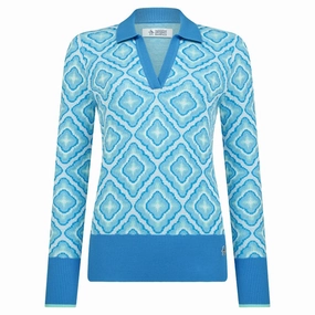 Original Penguin Lattice Jacquard Golf Sweater French Blue - SP25 Women Comfy Fit Piece