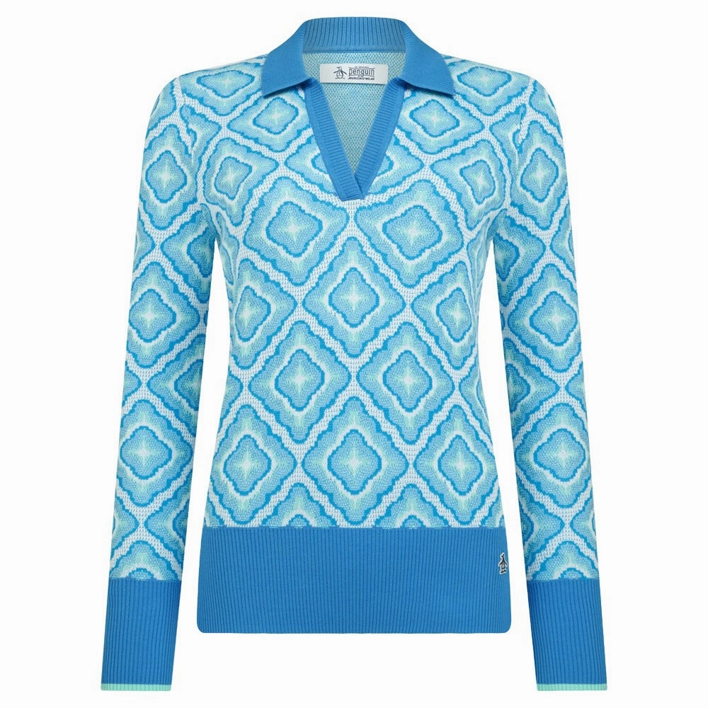 Seamless Bonding Original Penguin Lattice Jacquard Golf Sweater French Blue - SP25 Women