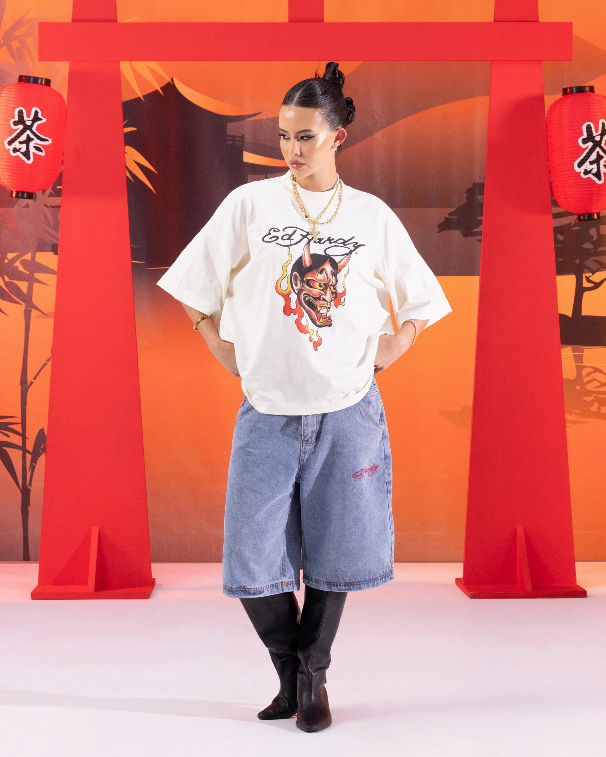 Breathable mesh panel Ed Hardy Devil T-Shirt Off White
