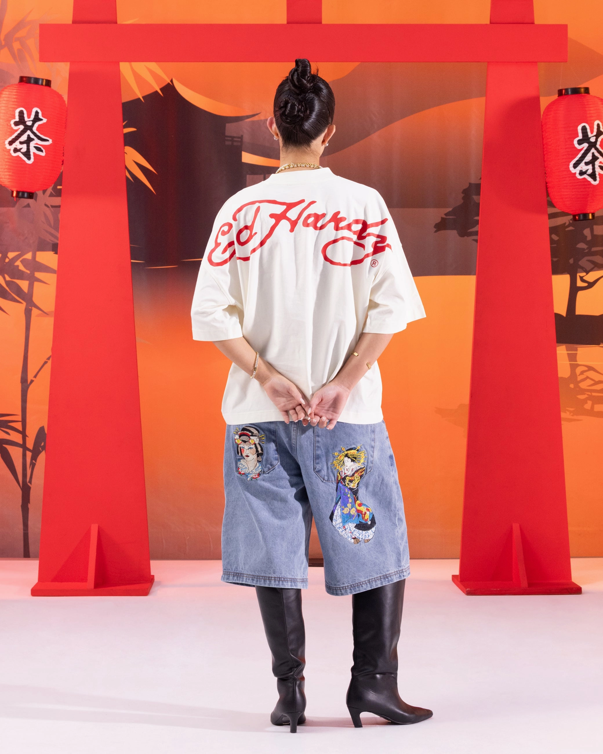 Summer Essential Seamless Edging Ed Hardy Devil T-Shirt Off White