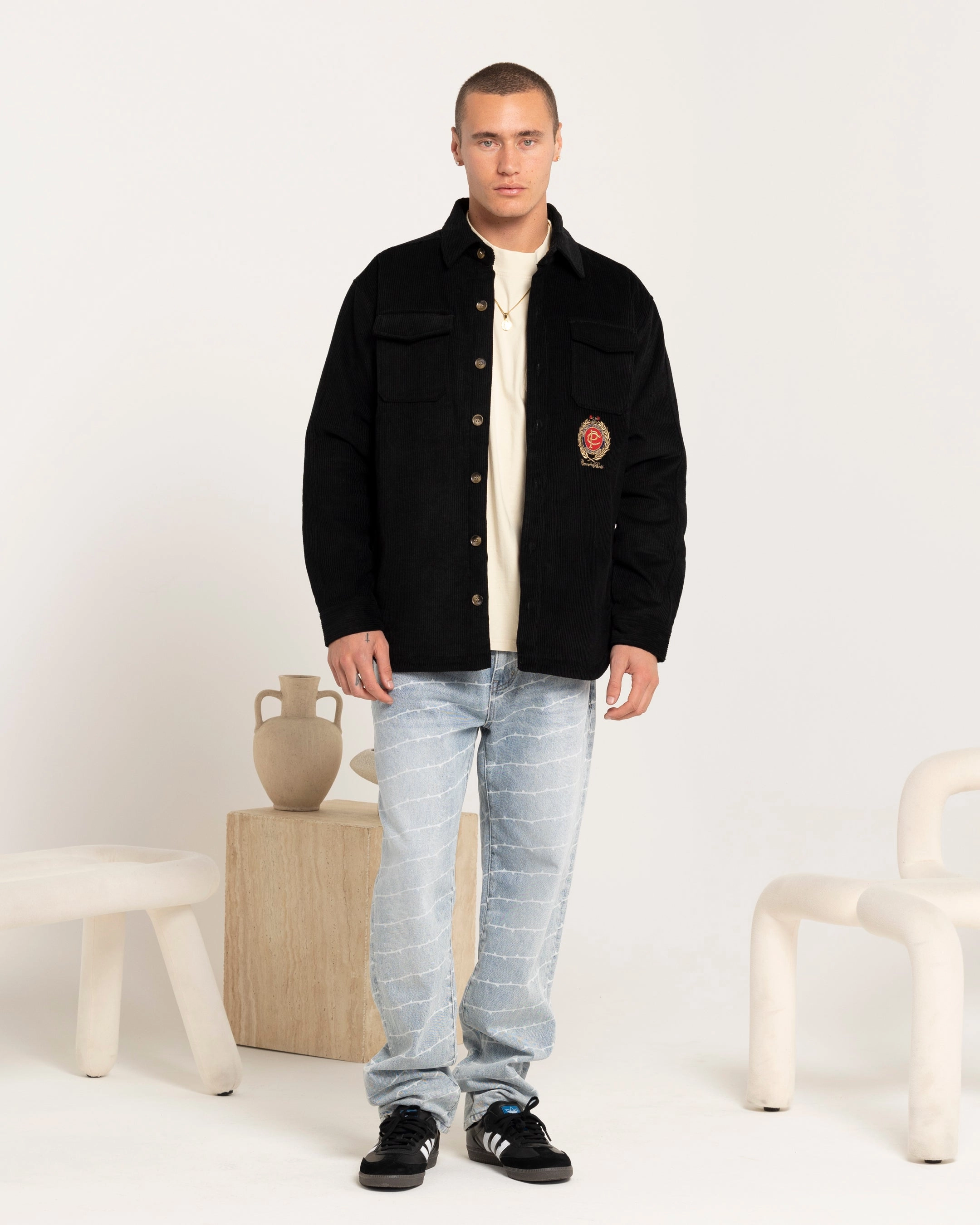 Padded collar Carre Corduroy Trade Jacket Black