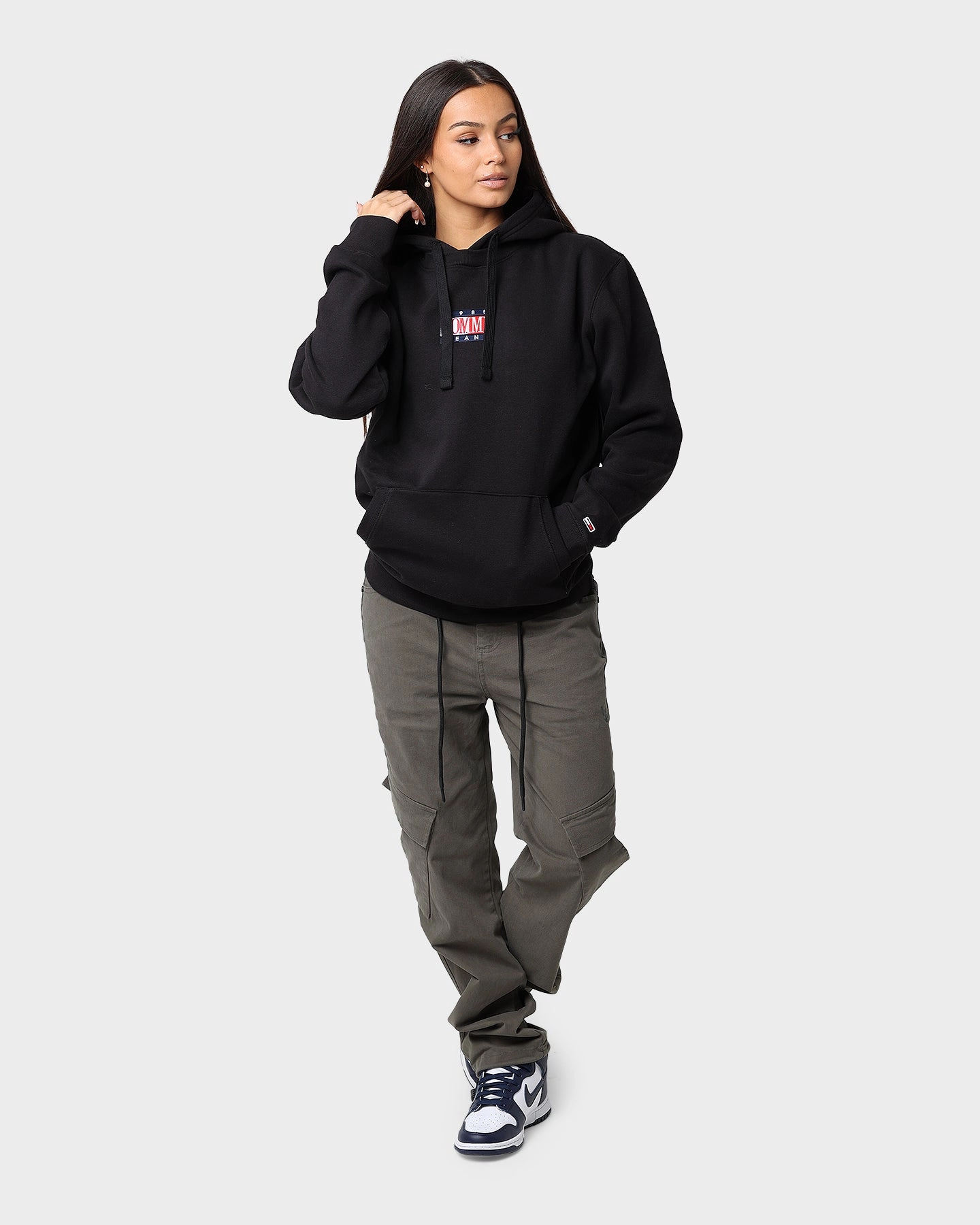 Tommy Jeans Timeless Tommy 1 Hoodie Black Travel Comfort NonIrritating Tagless Neck