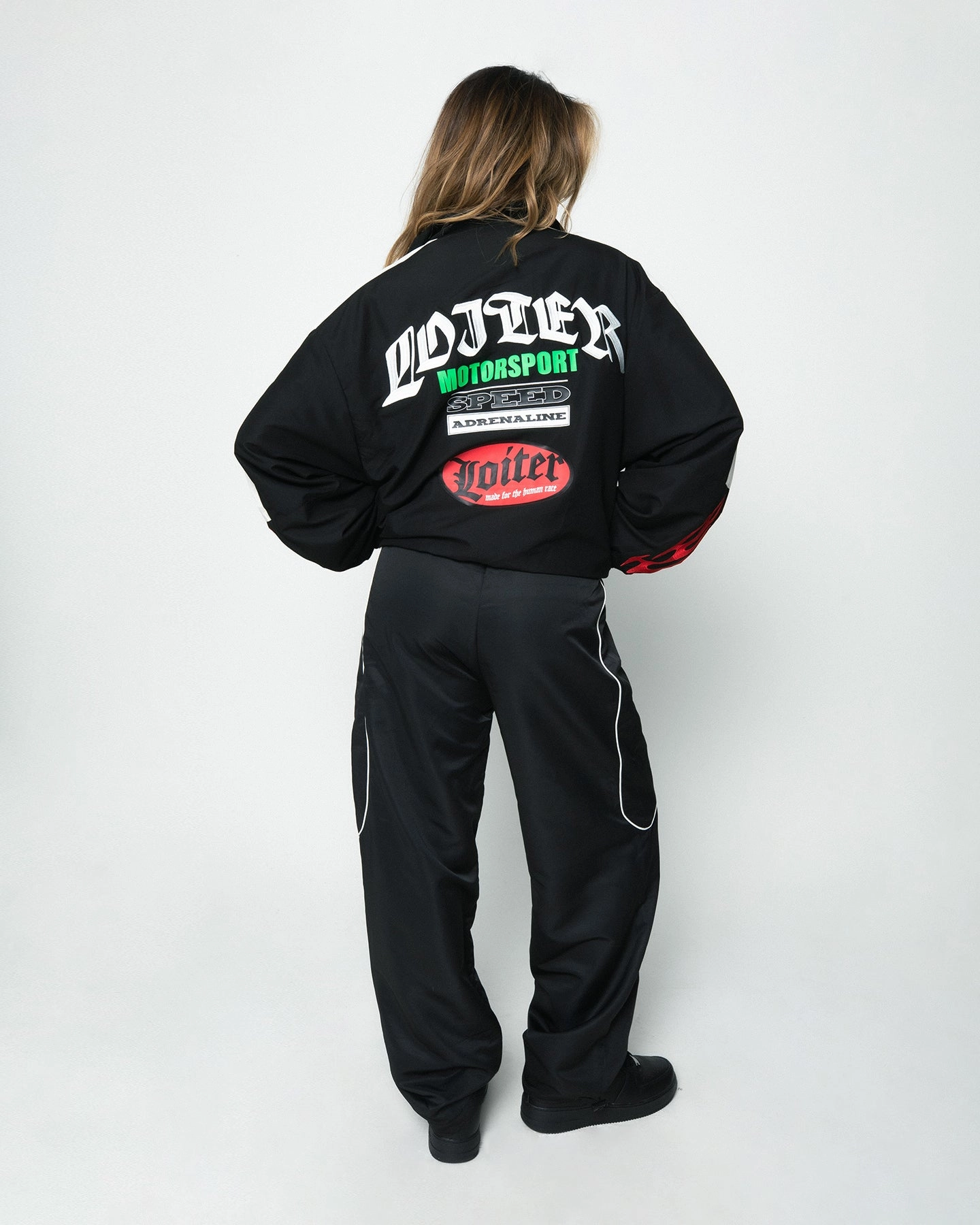 Loiter Speedway Windbreaker Jacket Black Raglan Sleeve Construction Weekend Ready