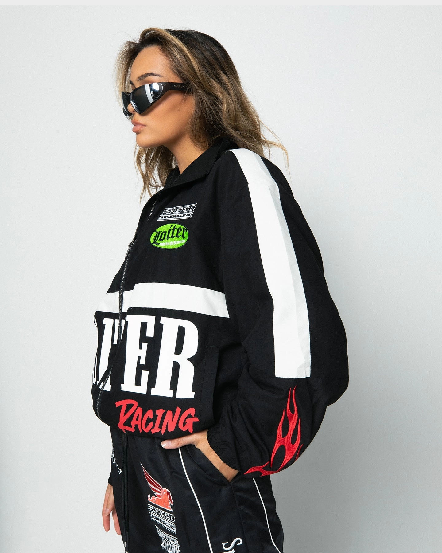 Loiter Speedway Windbreaker Jacket Black students