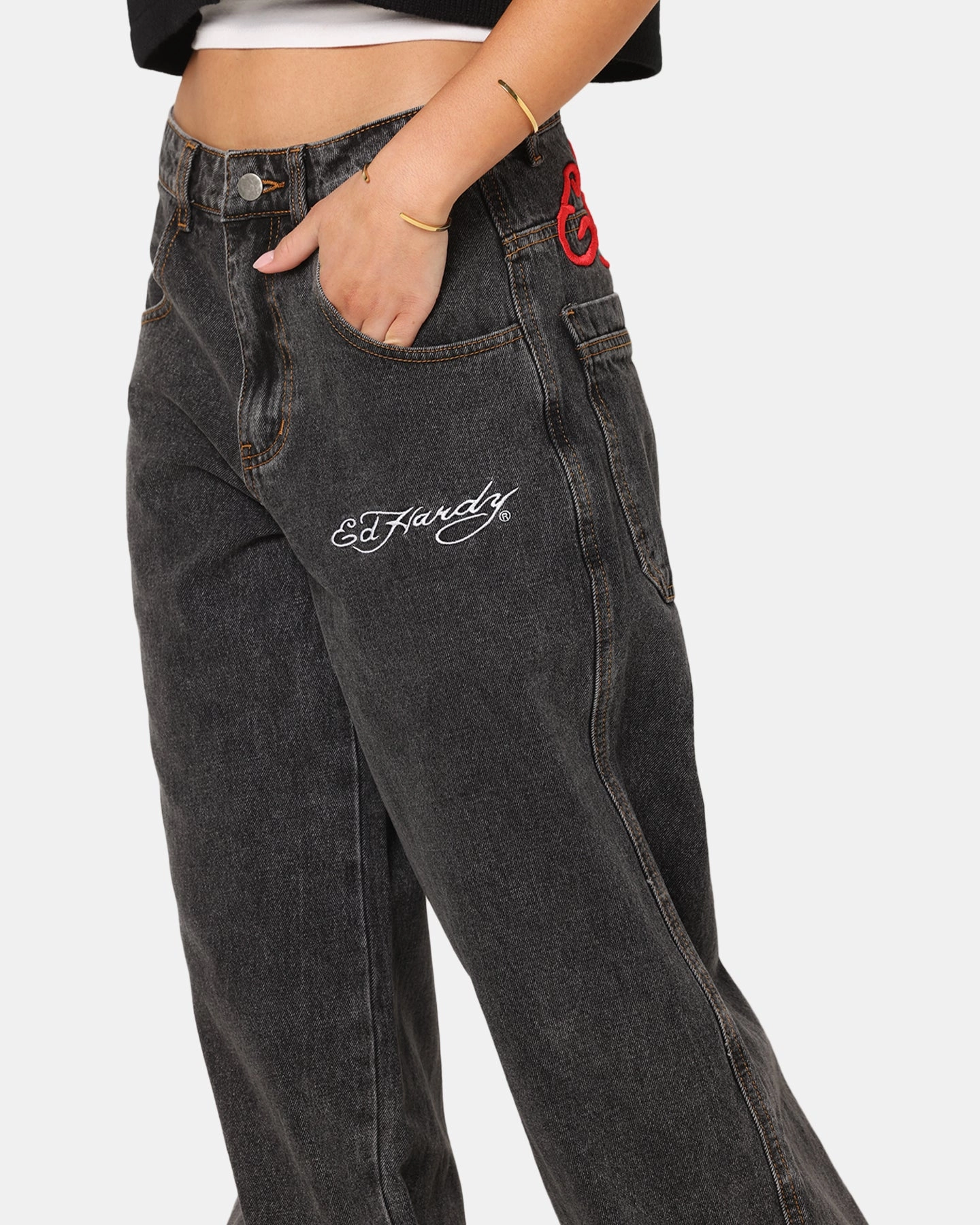 Everyday Fashion Lover Minimalist Styling Ed Hardy Wide Leg Jeans Black