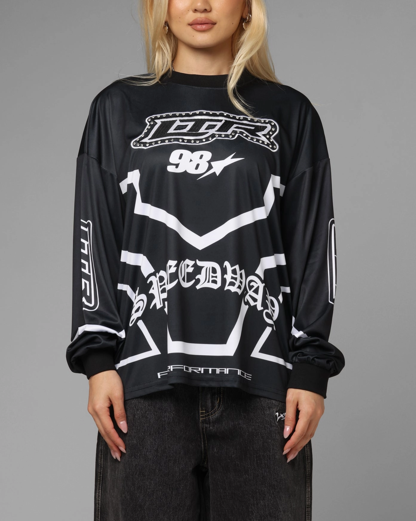 Spring Wear Low Profile Silhouette Loiter Thrill Racing Long Sleeve T-Shirt Black