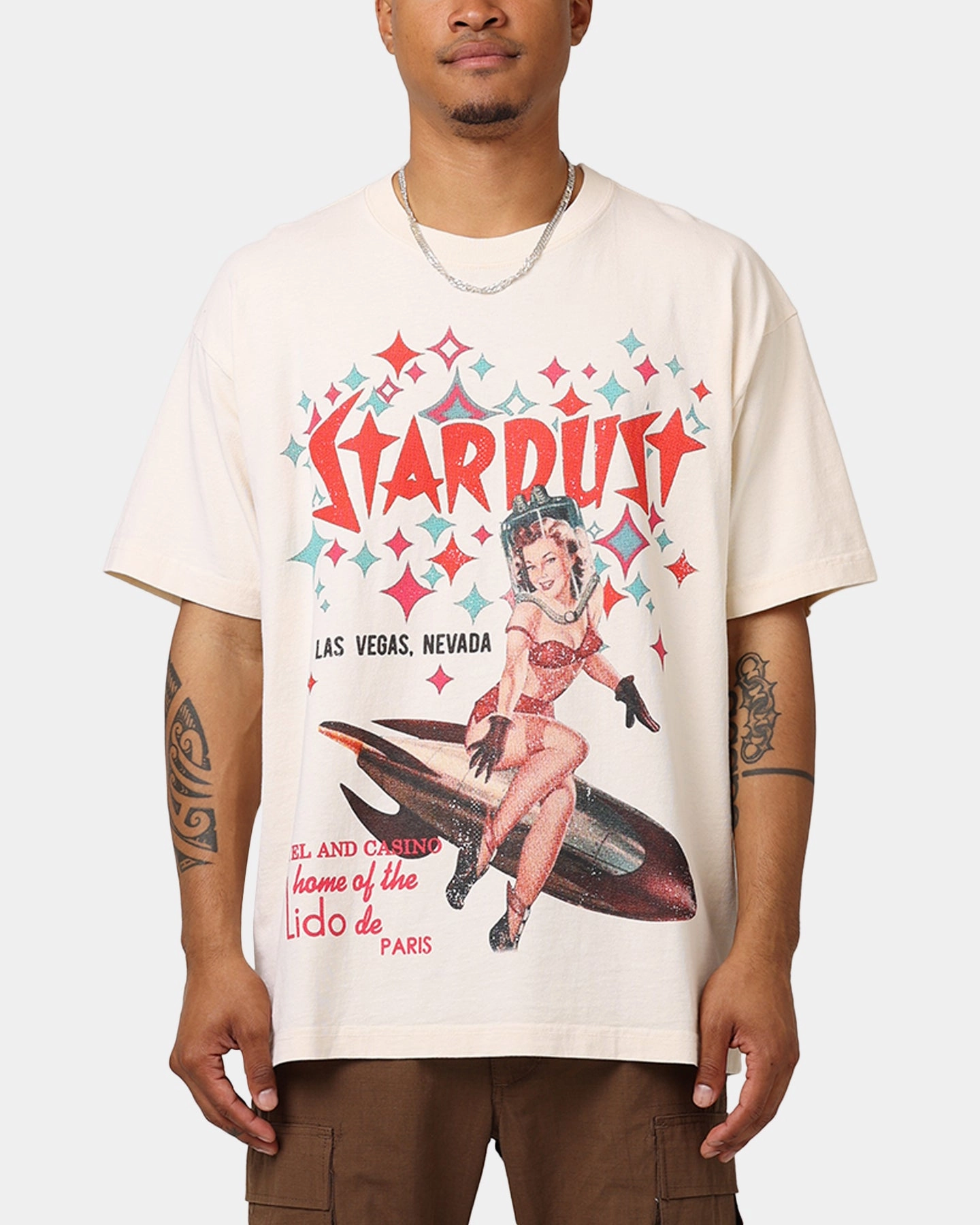 Set In Sleeve American Thrift Stardust Casino Vintage T-Shirt White