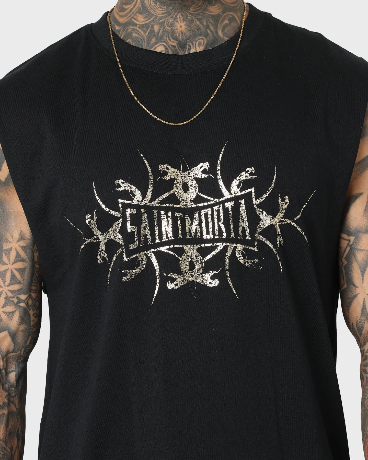 Saint Morta Venom Oversized Muscle T-Shirt Black/Gold Comfy Design Airflow Mesh Panels