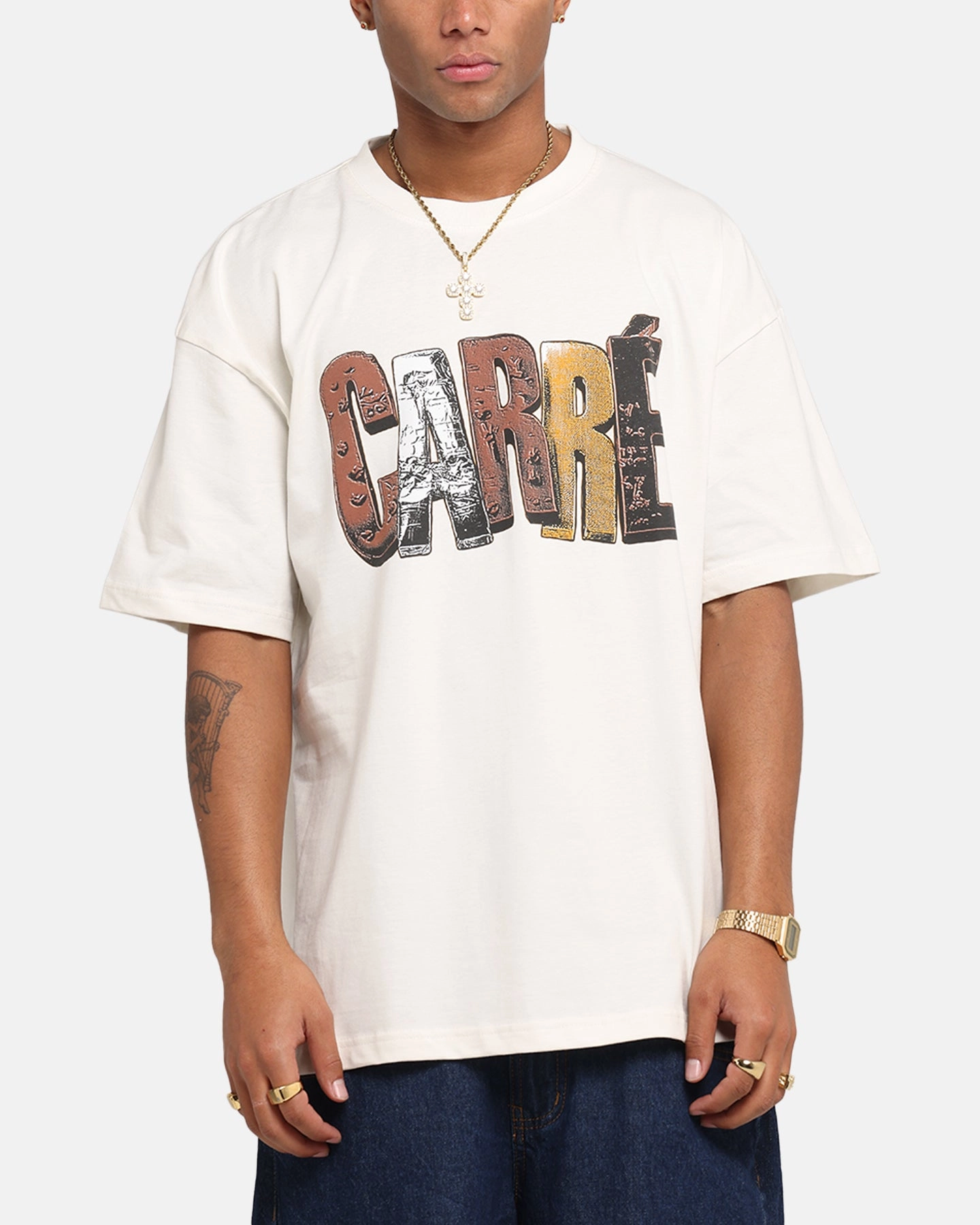 Carre Chocolate T-Shirt Off White Durable Collar Construction