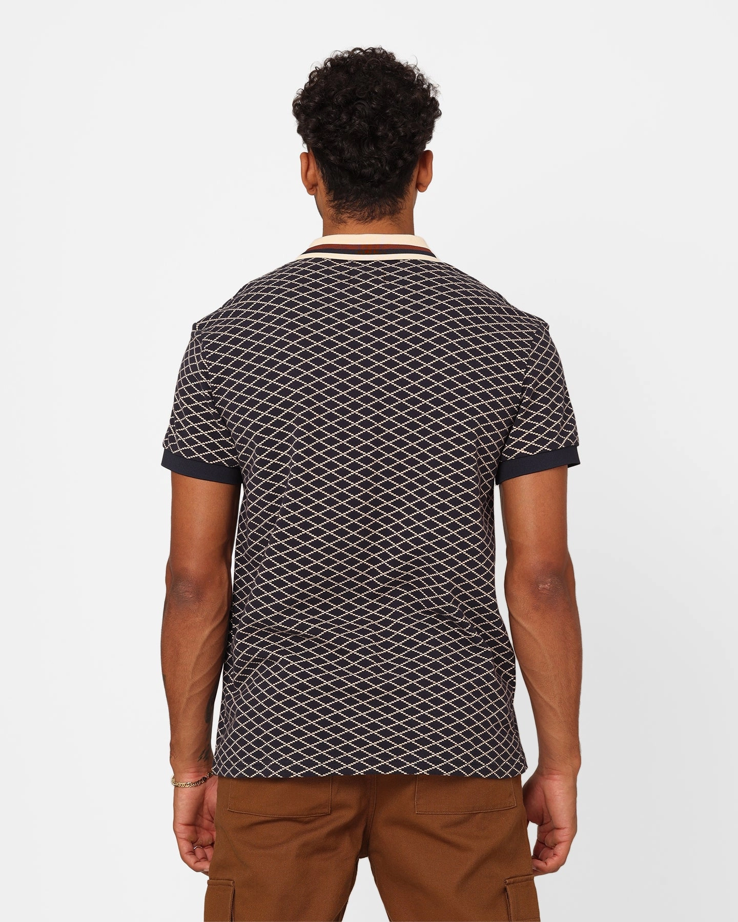 Durable Cotton Button-Down Collar XXIII Printed Polo Shirt Navy