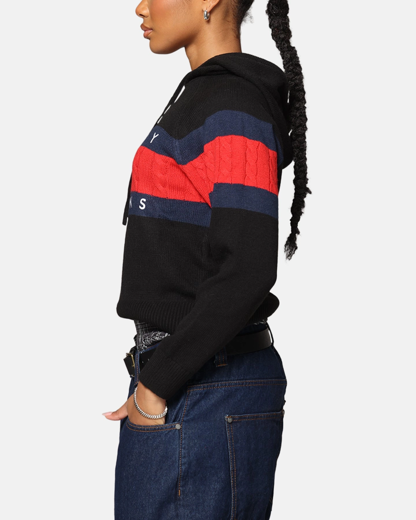 Tommy Jeans Women's TJW Center Flag Hoodie Sweater Black Thermal Insulated Jacket