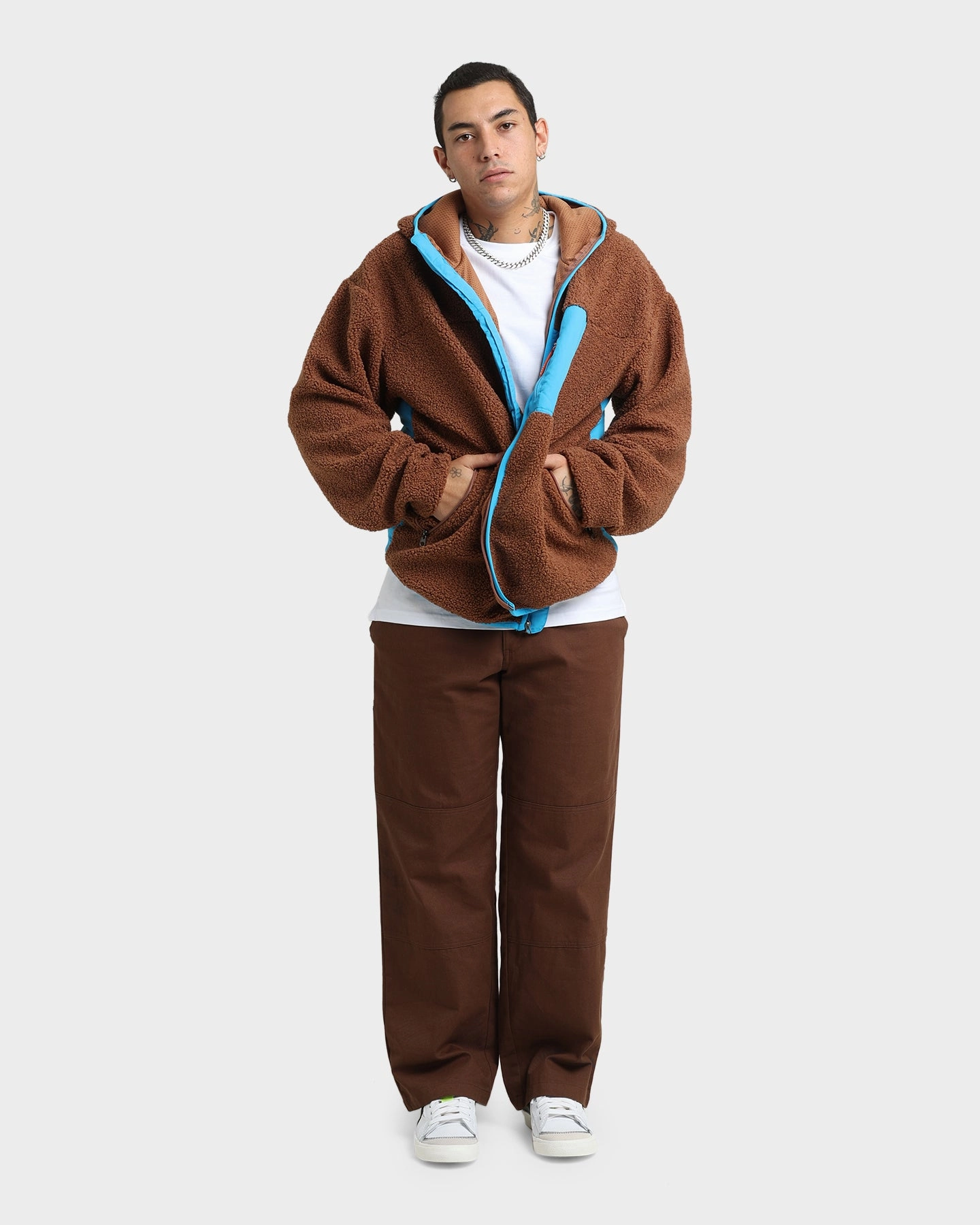 HUF Fort Point Sherpa Jacket Dust Brown Endure hip length